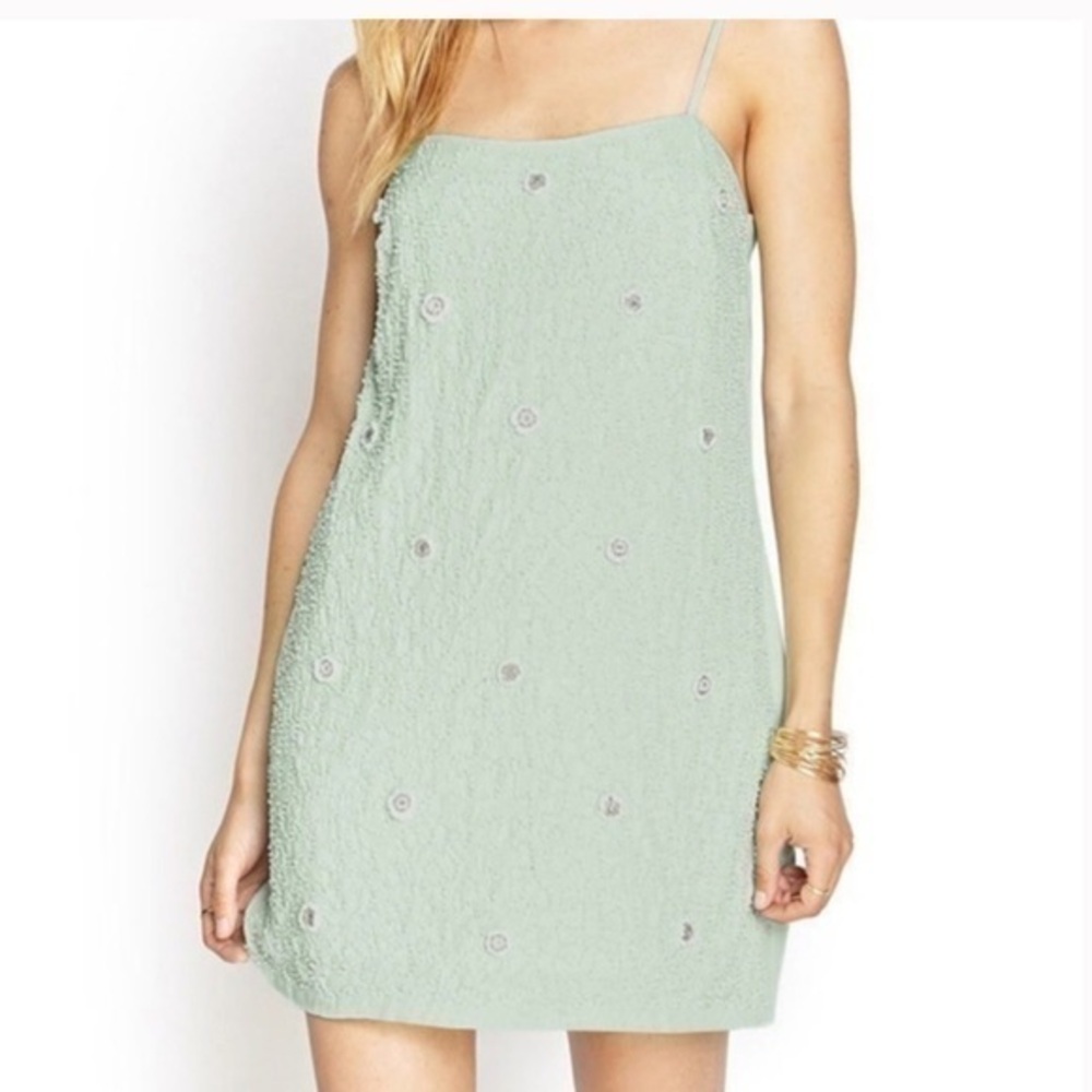 Forever21 mint green and white beaded dress